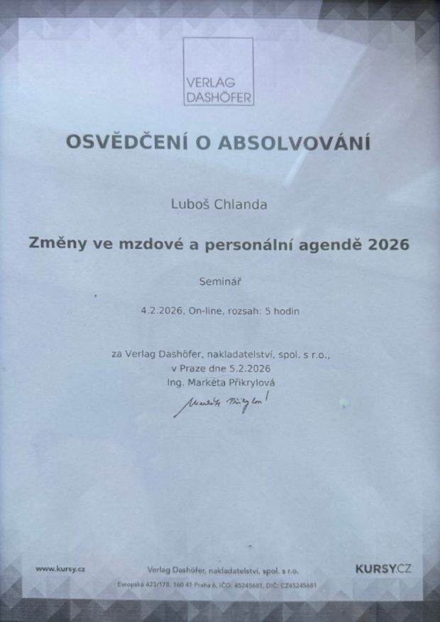 Změny ve mzdové a personální agendě 2026