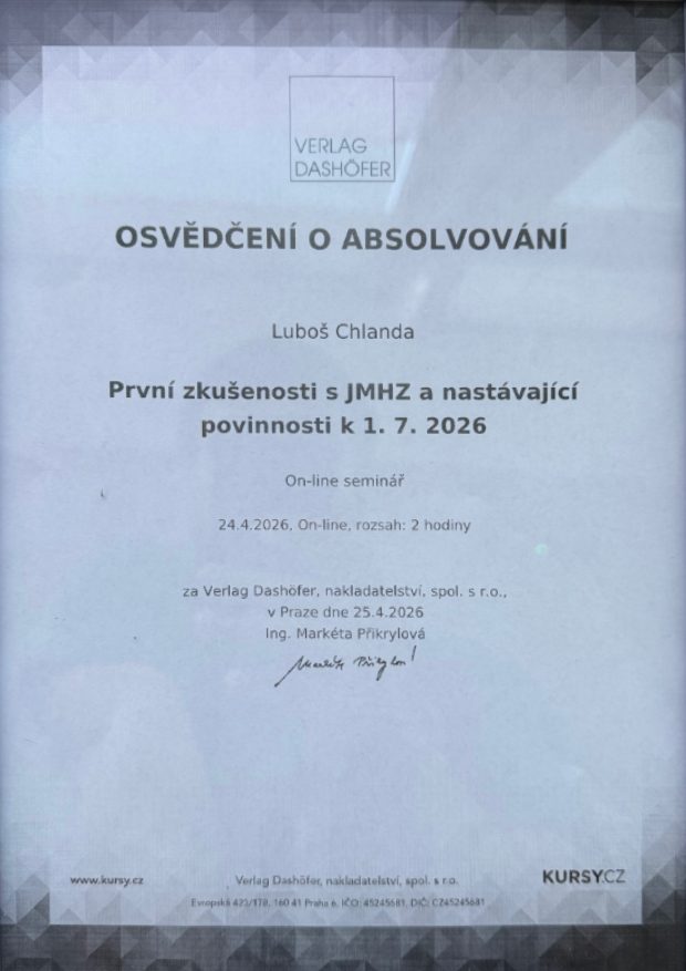 První zkušenosti s JMHZ a nastávající povinnosti k 1. 7. 2026